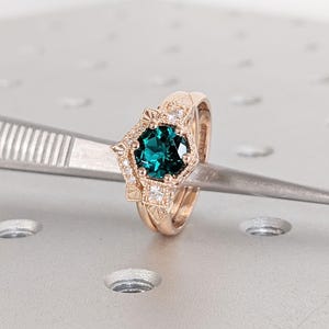 14k Rose Gold Emerald Ring | Round Emerald Stacking Ring | May Birthstone Vintage Emerald Ring | Gift for Her | Gemstone Ring | Promise Ring