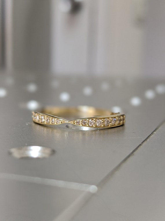 Bow Tie Shaped Diamond Wedding Band 14k White Gold Prong Channel