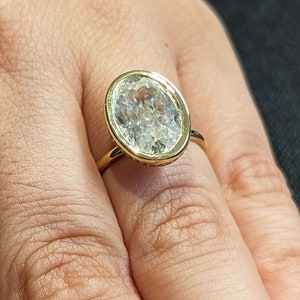 4ct Oval Crush Ice Moissanite Solitaire 14K Yellow Gold Diamond Hidden Halo Wedding Anniversary Ring