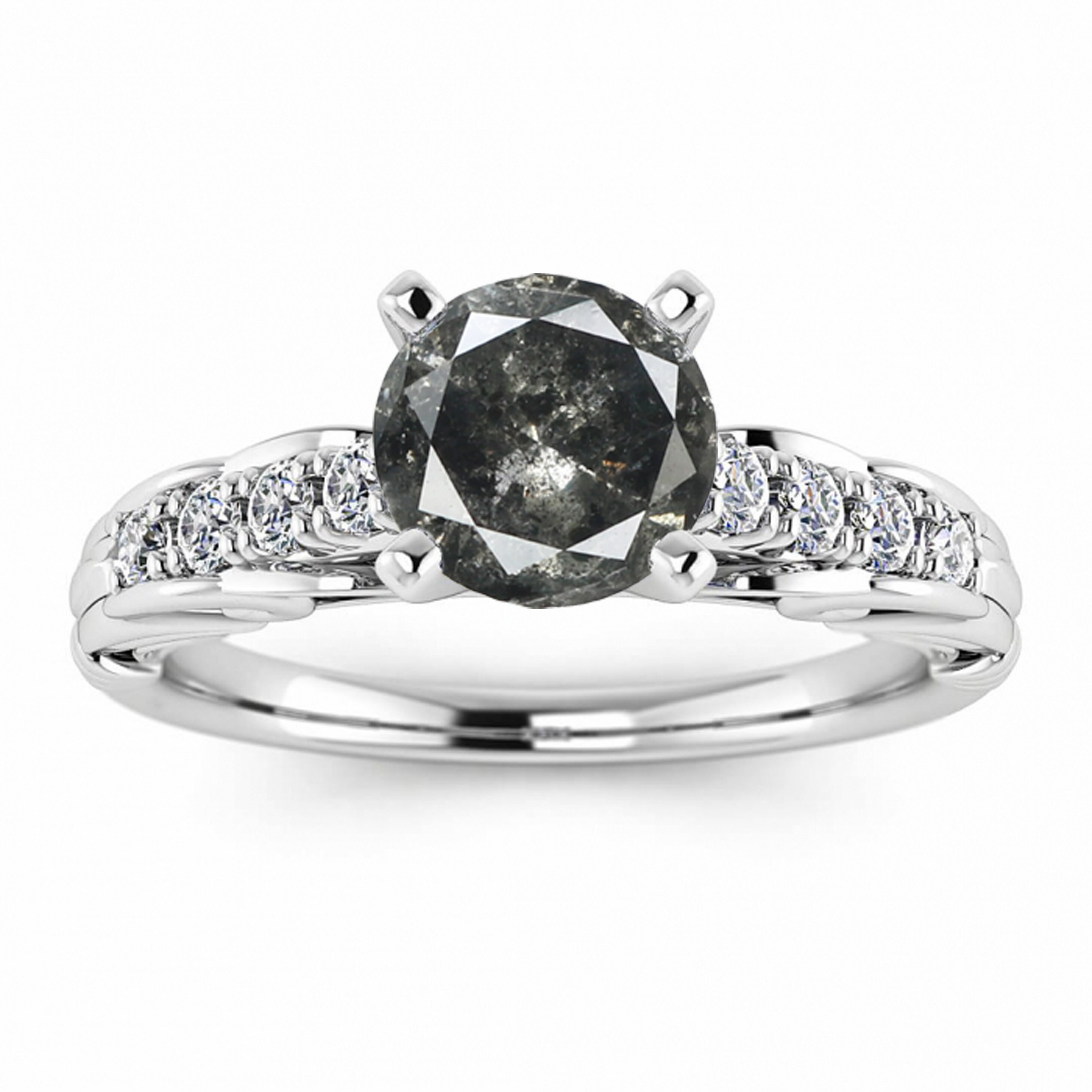 Raw Salt And Pepper Diamond Ring White Gold Vintage Style Salt Etsy