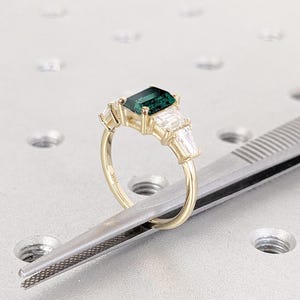 Unique May Birthstone Ring | 1ct, 3CT Emerald Cut Emerald Gold Engagement Ring | Emerald Anniversary Ring For Women | Vintage 5 Stone Ring