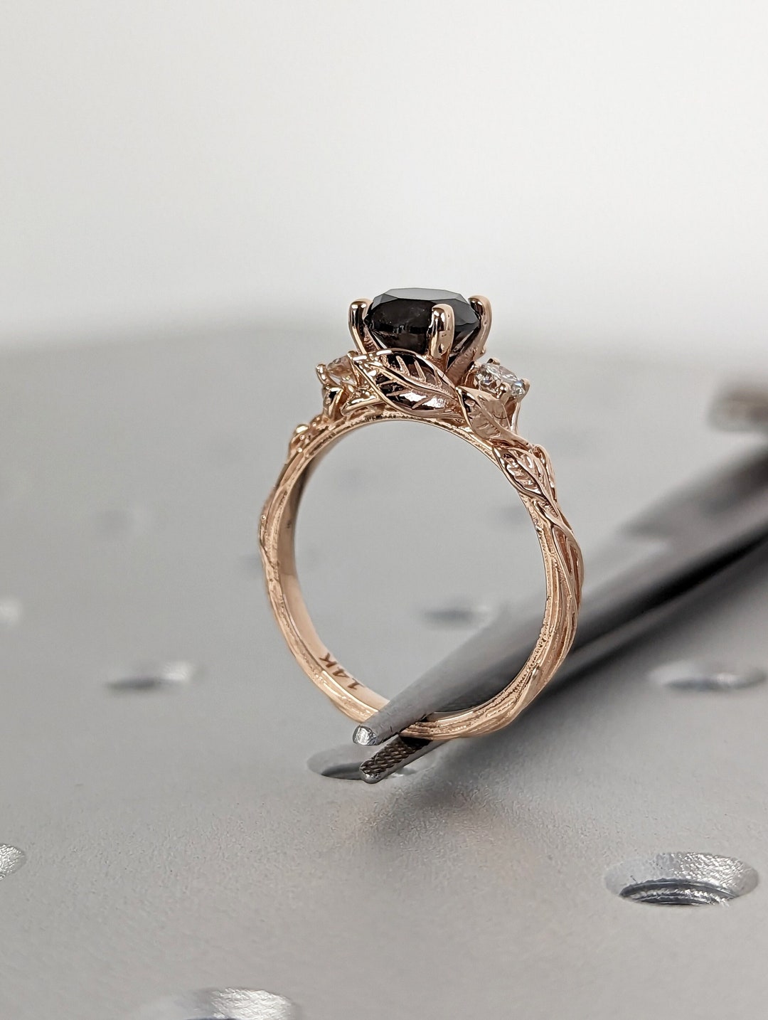 Leaves Engagement Ring, 14K Gold and Diamond Engagement Ring