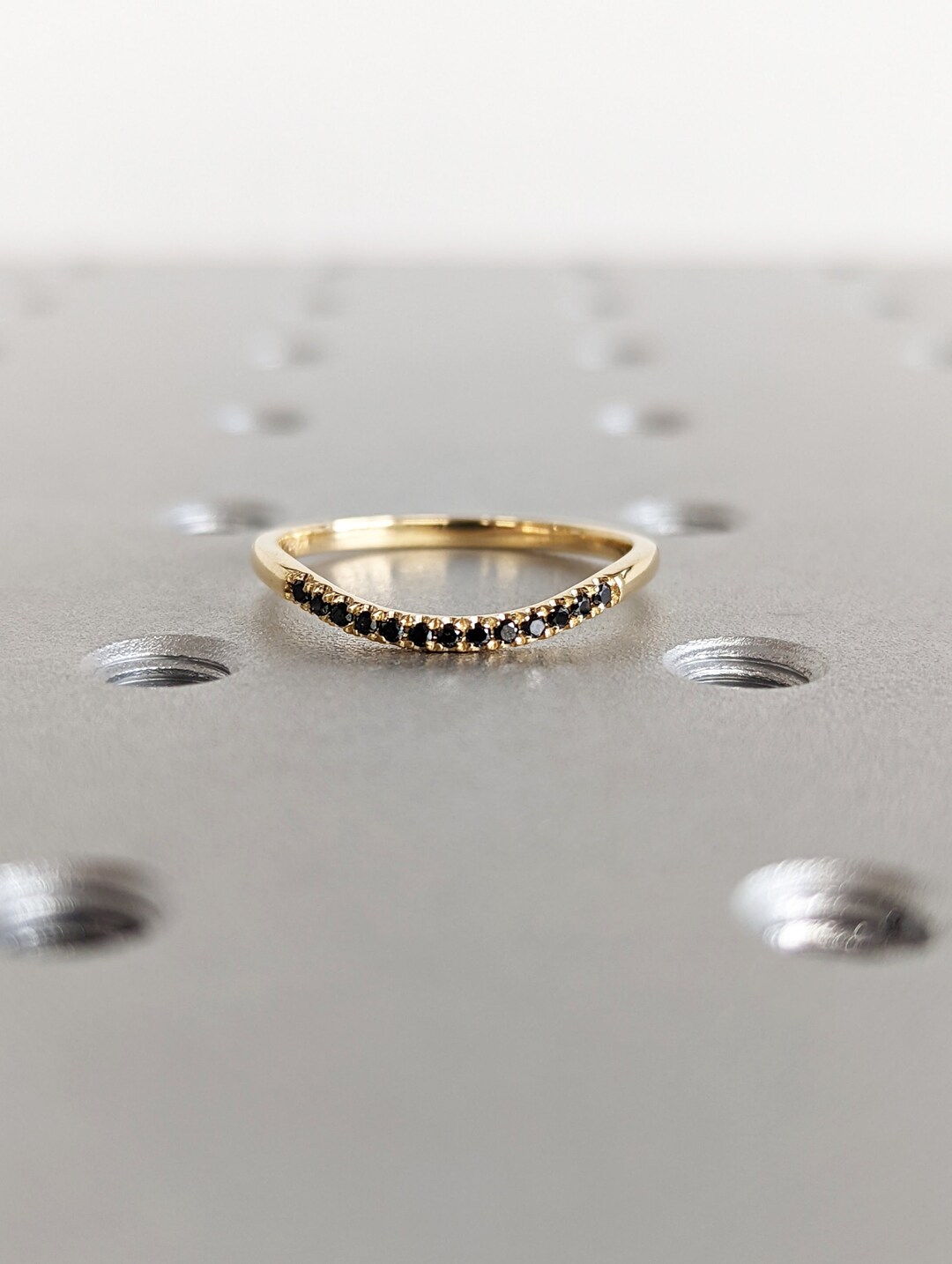 Curved Salt and Pepper Diamond Wedding Band Half Eternity Thin Etsy