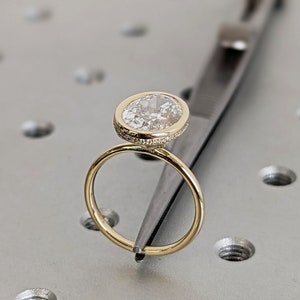 4ct Oval Crush Ice Moissanite Solitaire 14K Yellow Gold Moissanite Hidden Halo Proposal Ring
