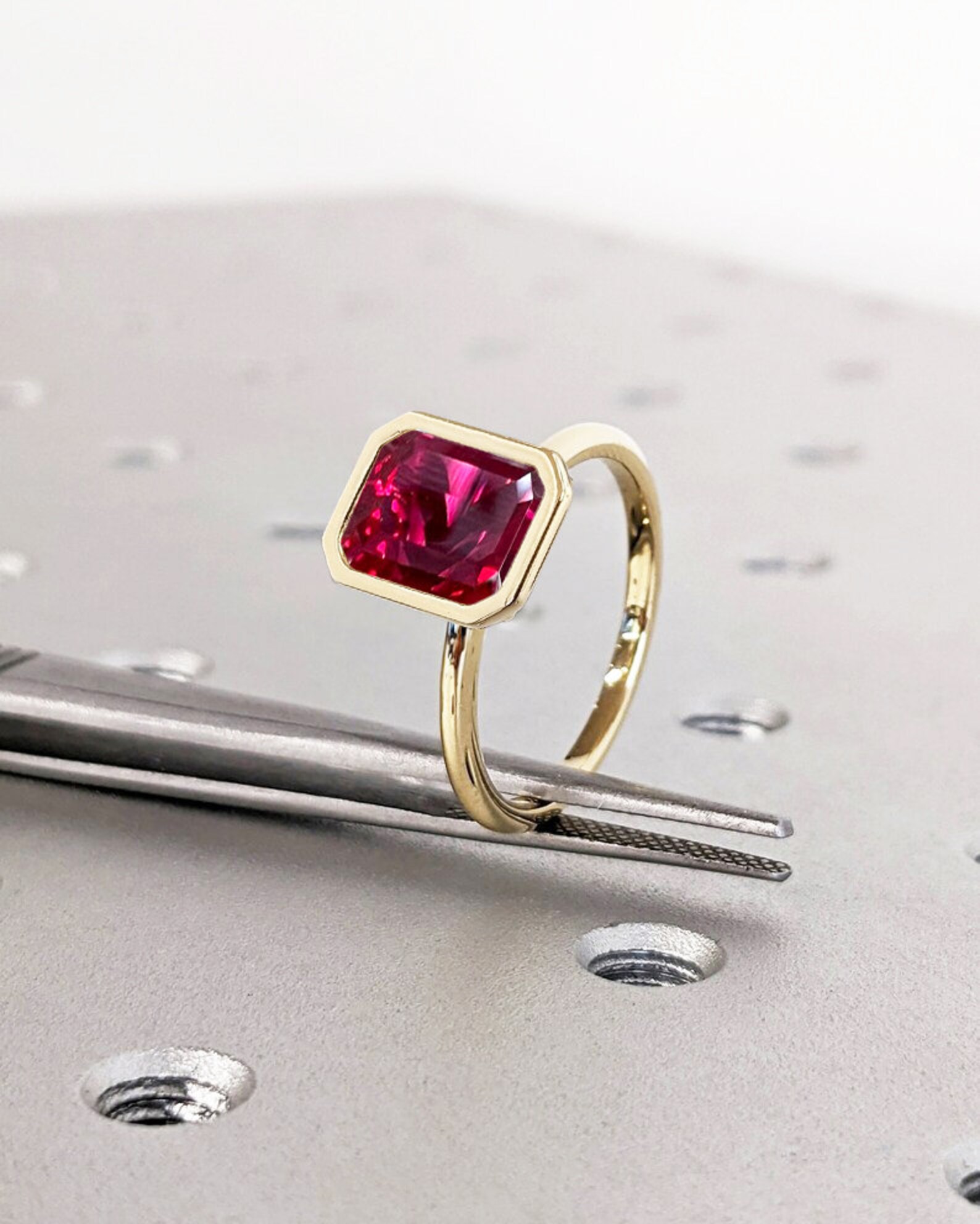 Bezel Set Ruby Ring 14K Solid Yellow Gold Gemstone Engagement Ring for ...
