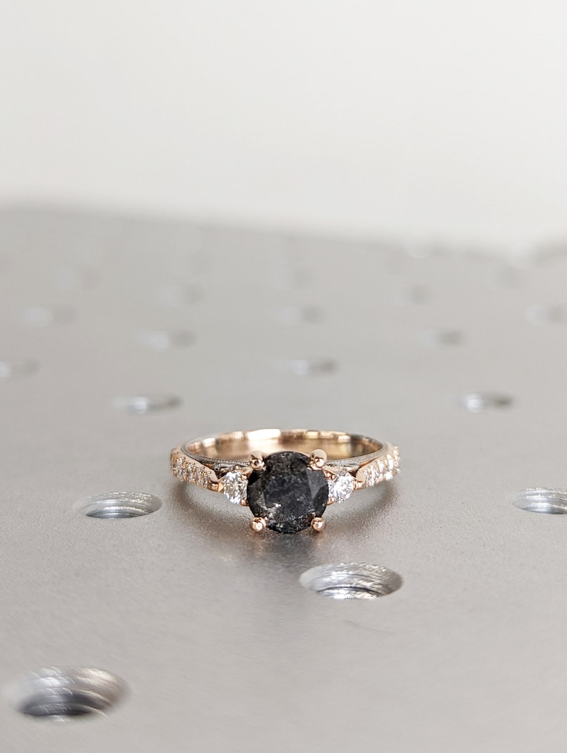 Salt and Pepper Engagement Ring Round Cut Vintage Engagement Etsy