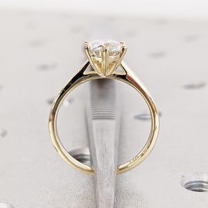 Round Cut Cathedral Engagement Ring, Lab Grown Diamond Solitaire Engagement Ring, Dainty 14k Yellow Gold Promise Ring, Bridal Gift for Wife