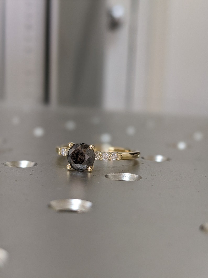 Black Salt and Pepper Diamond Ring Rose Cut Salt and Pepper Etsy