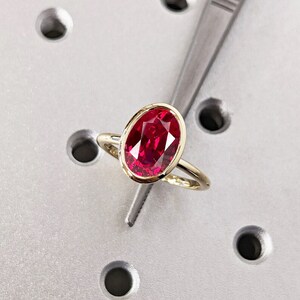 Bezel Set Ruby Ring 14K Solid Yellow Gold Gemstone Engagement Ring for ...