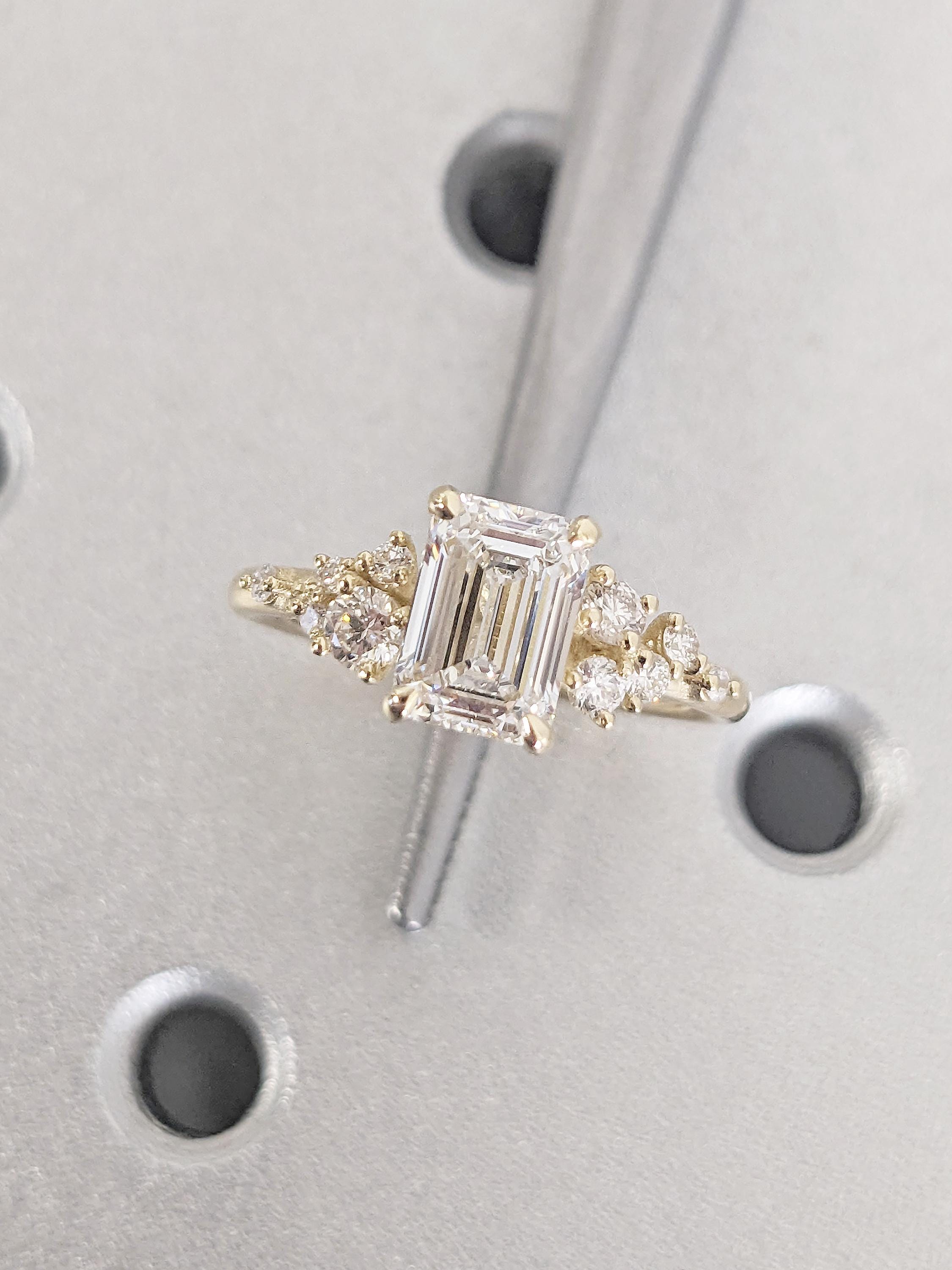 Emerald Cut Snowdrift Lab Diamond Ring, 14k Yellow Gold Statement Ring ...