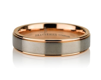 Rare Titanium Brushed Rose Gold Titanium Wedding Ring Plated Band 5mm FREE Laser Engraving