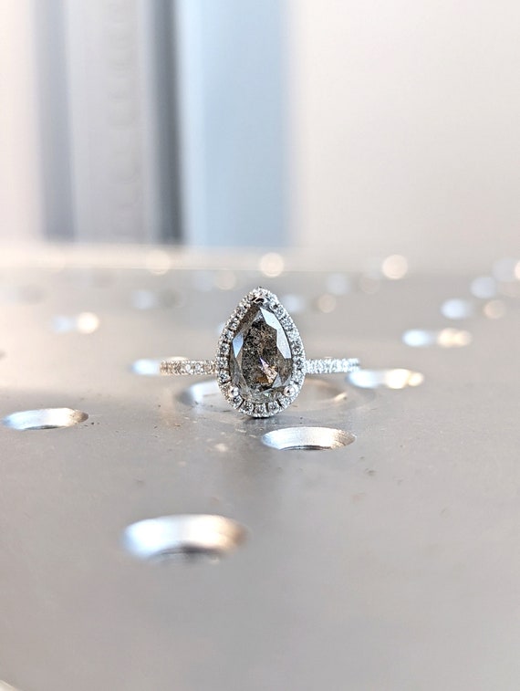 1920's Raw Salt and Pepper Diamond Halo Pear Diamond Halo Etsy
