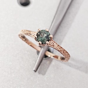 One of a Kind Montana Sapphire Ring, Blue Sapphire Diamond Cluster Ring, Vintage Inspired Blue Sapphire Engagement Ring, 14K Gold Green Teal