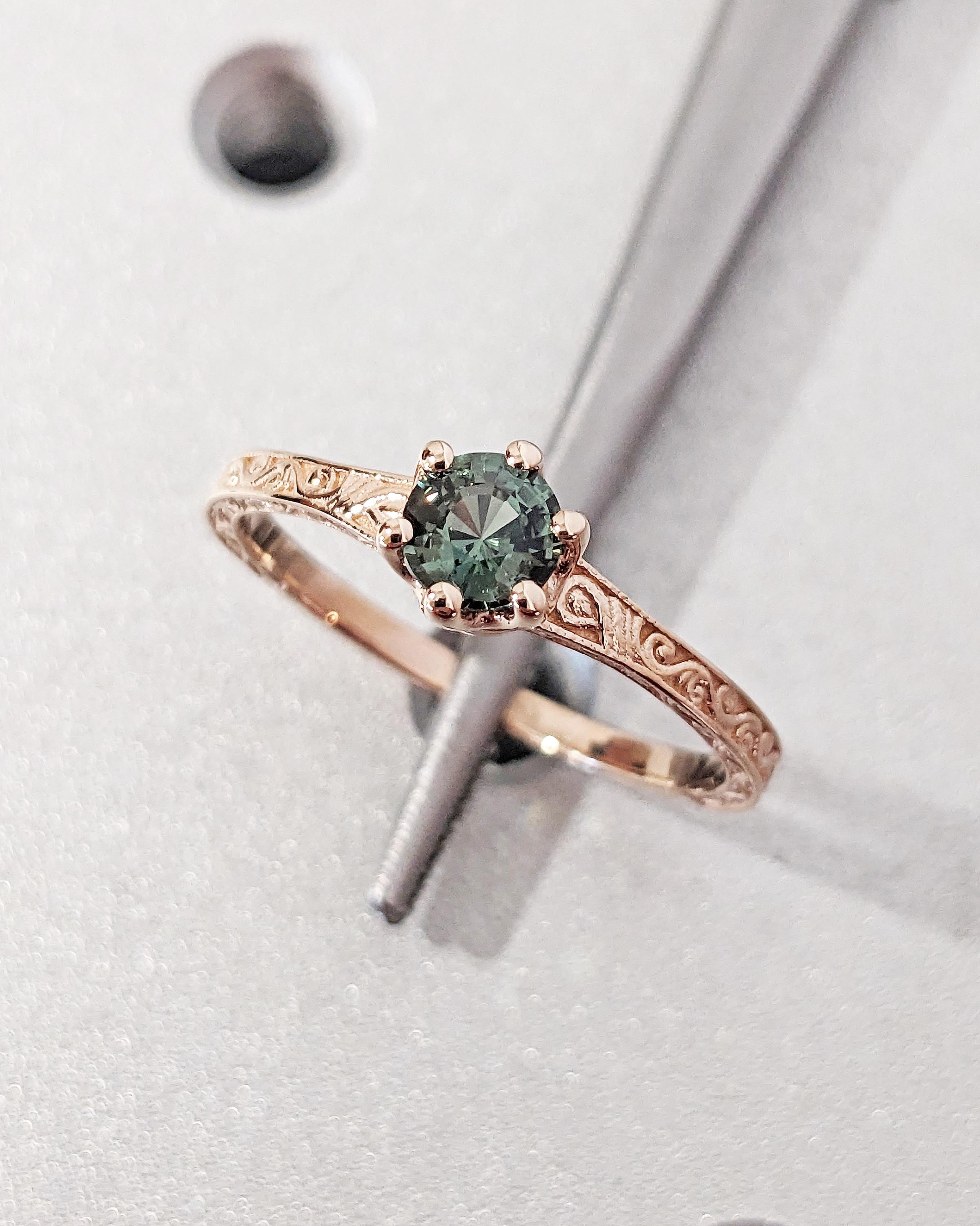 One of a Kind Montana Sapphire Ring, Blue Sapphire Diamond Cluster Ring, Vintage Inspired Blue Sapphire Engagement Ring, 14K Gold Green Teal