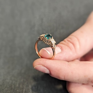 Emerald ring vintage emerald engagement ring 14k rose gold ring gift unique antique wedding promise anniversary ring for her birthstone ring