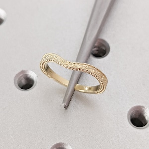 14K 18K Yellow Gold Filigree Milgrain Edge Wedding Band | Matching Band Stacking Ring | Anniversary Ring | Retro Vintage Floral Design Ring
