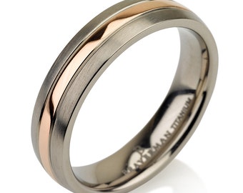 Titanium Brushed Rose Gold Wedding Ring Wedding Band Rose Gold Plated Band 5mm FREE Laser Engraving