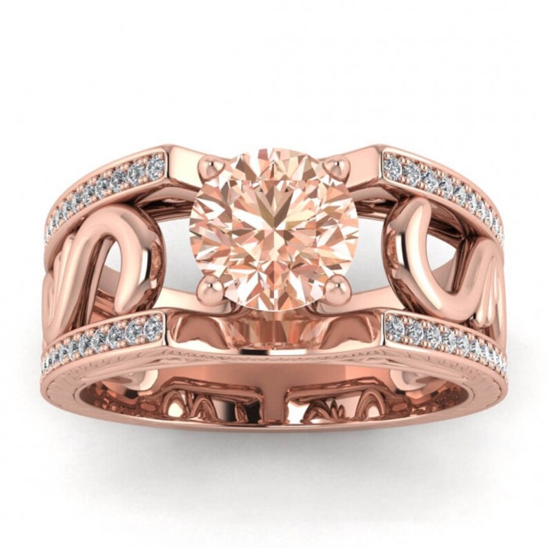 14k Rose Max 58% OFF Gold Riva Vintage And Engraved Style Recommendation Diamond Morganite