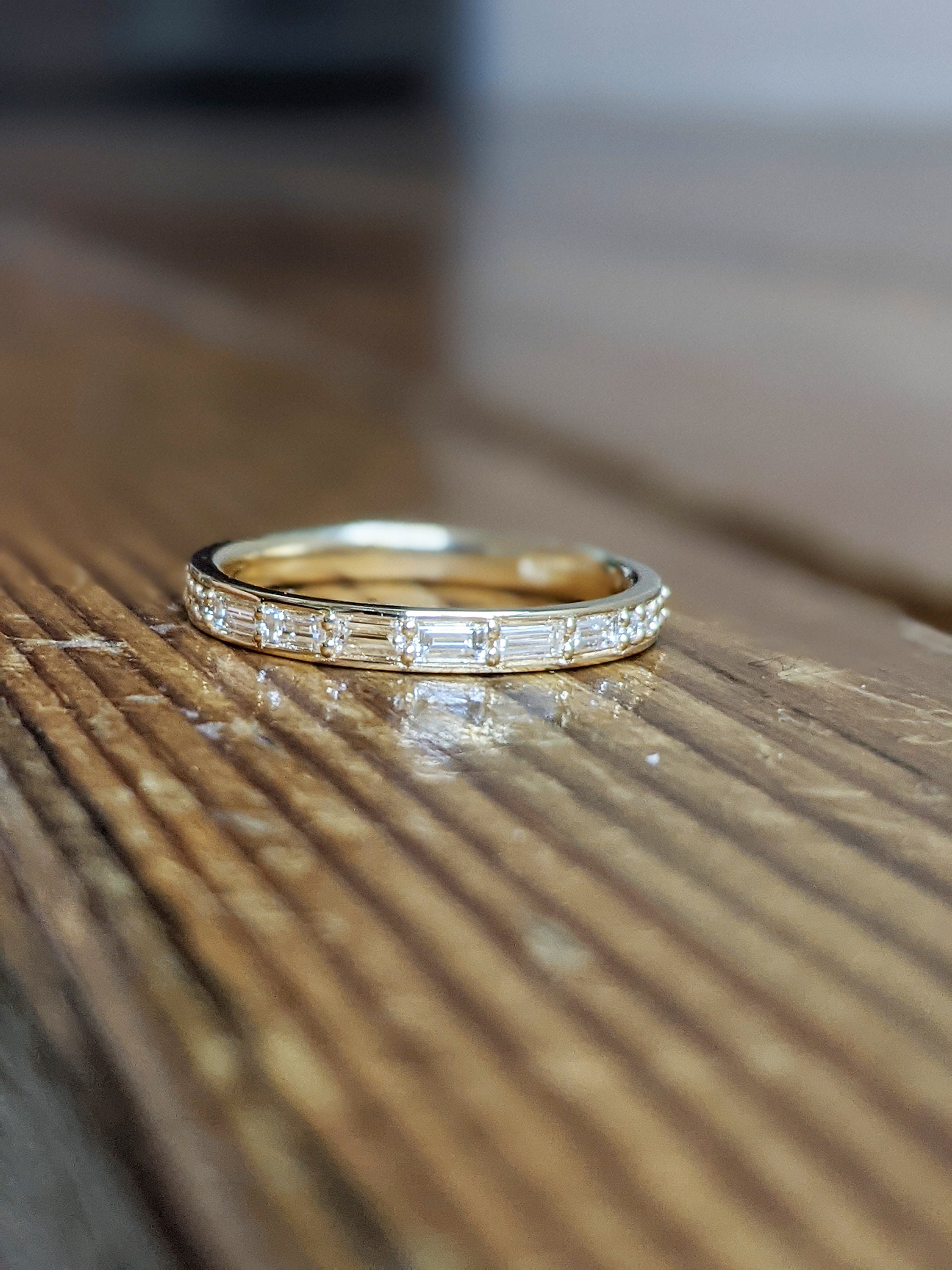 Baguette Diamond Ring / 14k Gold Half Eternity Baguette Diamond ...