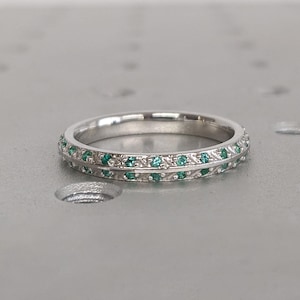 Emerald Eternity Band | Platinum Emerald Ring | Natural Emerald Full Eternity Ring | Green Gemstone Emerald Wedding Band | Gift for Her