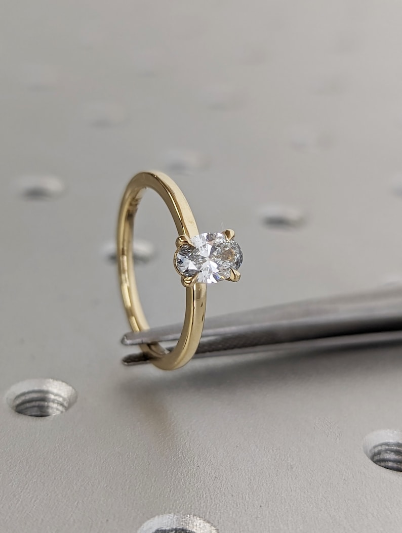 Solitaire Oval cut 0.5ct Lab Diamond 14K Yellow Gold Talon Prong Engagement Ring