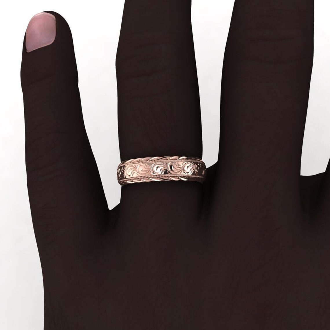 14k Rose Gold Flower Wedding Ring 5mm Floral Engraved Etsy
