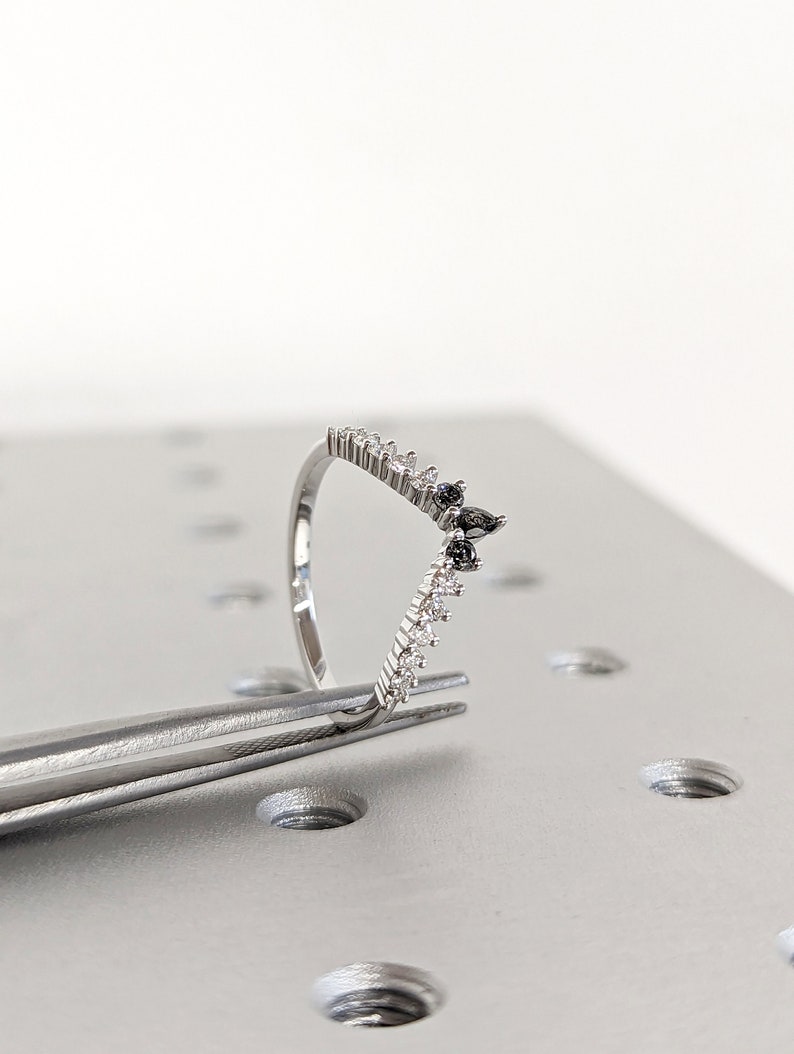 Curved Salt and Pepper Diamond Wedding Band Half Eternity Thin Etsy