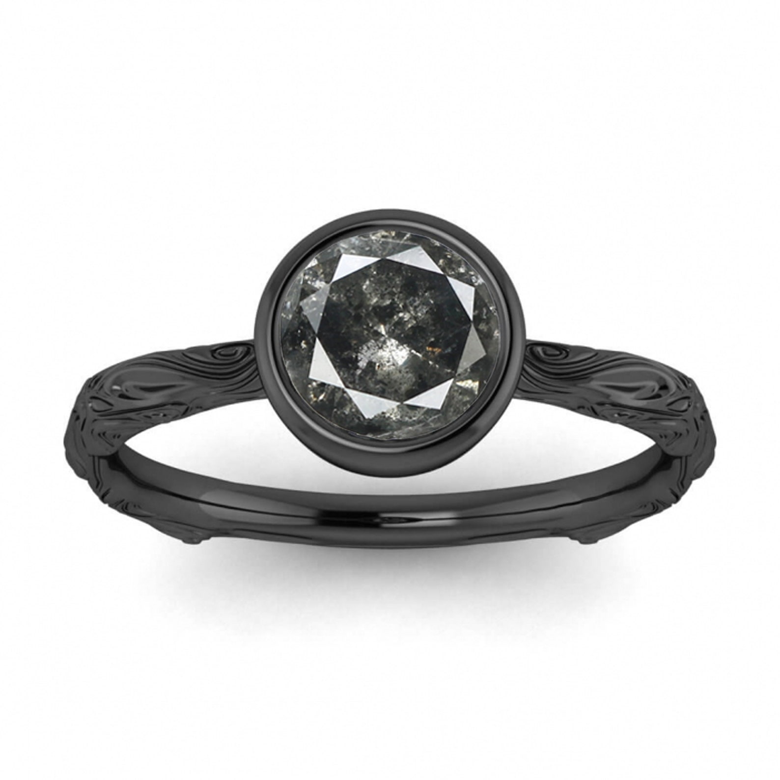 Raw Salt and Pepper Diamond Ring White Gold Bezel Set Etsy