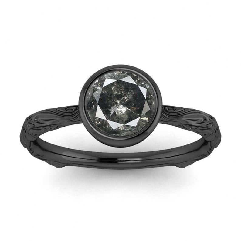 Raw Salt and Pepper Diamond Ring White Gold Bezel Set Etsy