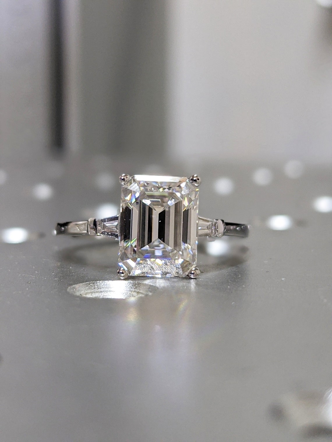 Emerald Cut Engagement Ring Emerald Cut Ring Tapered - Etsy