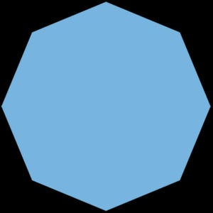 Puede incluir: Un octágono de color azul claro sólido con ocho lados iguales y ocho ángulos interiores. La figura geométrica se presenta como un elemento gráfico plano de dos dimensiones con un contorno limpio y nítido sobre un fondo negro sólido.