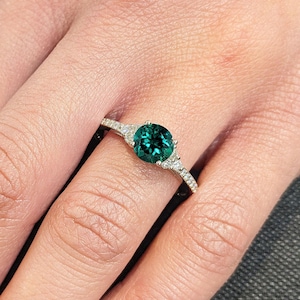 Lab Emerald and Natural Diamond Engagement Ring | May Birthstone Ring Gift for Her | Round cut Ring | Woman Bridal Ring | Solid Gold Jewelry