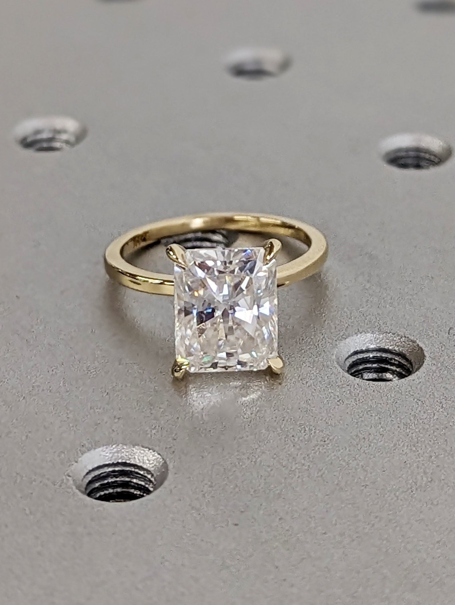 3ct Radiant Cut Lab Diamond Solitaire, 14K Yellow Gold Engagement Ring ...