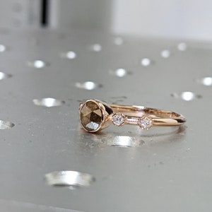 Salt Pepper Diamond Ring, Grey Rose Cut Diamond Ring, Diamond Engagement Ring, Rose Gold Unique Diamond Ring, Diamond Wedding Ring image 7