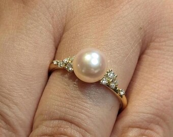Pearl Wedding Ring Vintage Jewelry | 14k/18k Yellow Gold Moissanite Cluster Proposal Ring | Bridal Gift for Her