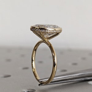 4ct Oval Moissanite Solitaire 14K Yellow Gold Diamond Moissanite Hidden Halo Promise Ring