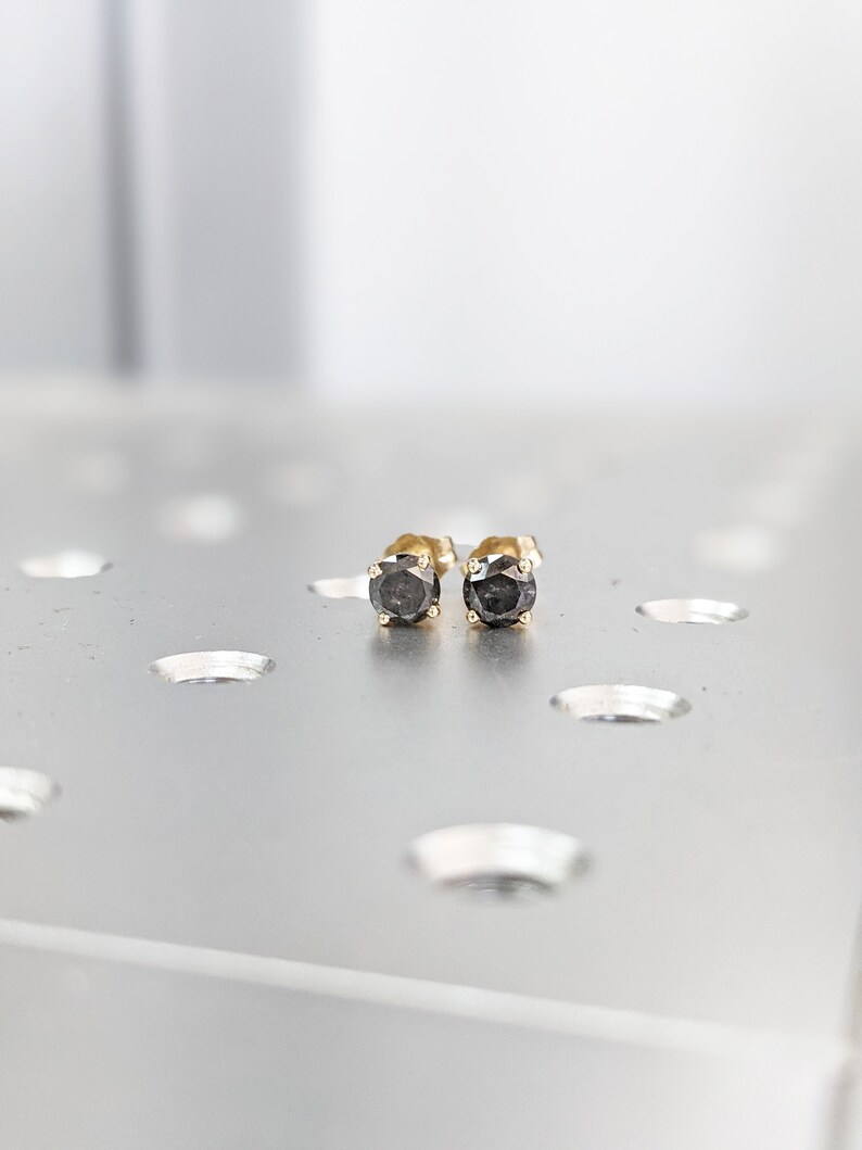 Salt and Pepper Diamond Stud Earrings Salt and Pepper Diamond Etsy