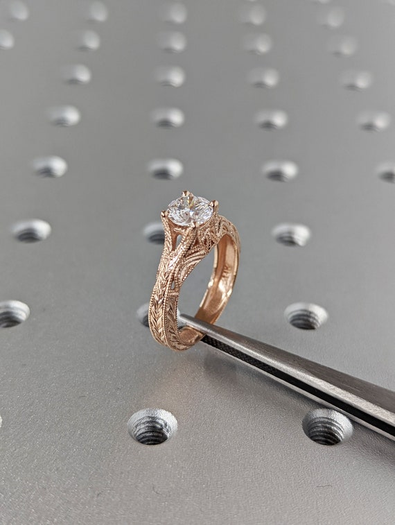 14K White Gold And Rose Gold Filigree Diamond Promise / Engagement Ring 14K White Gold And Rose Gold Filigree Diamond Promise / Engagement Ring