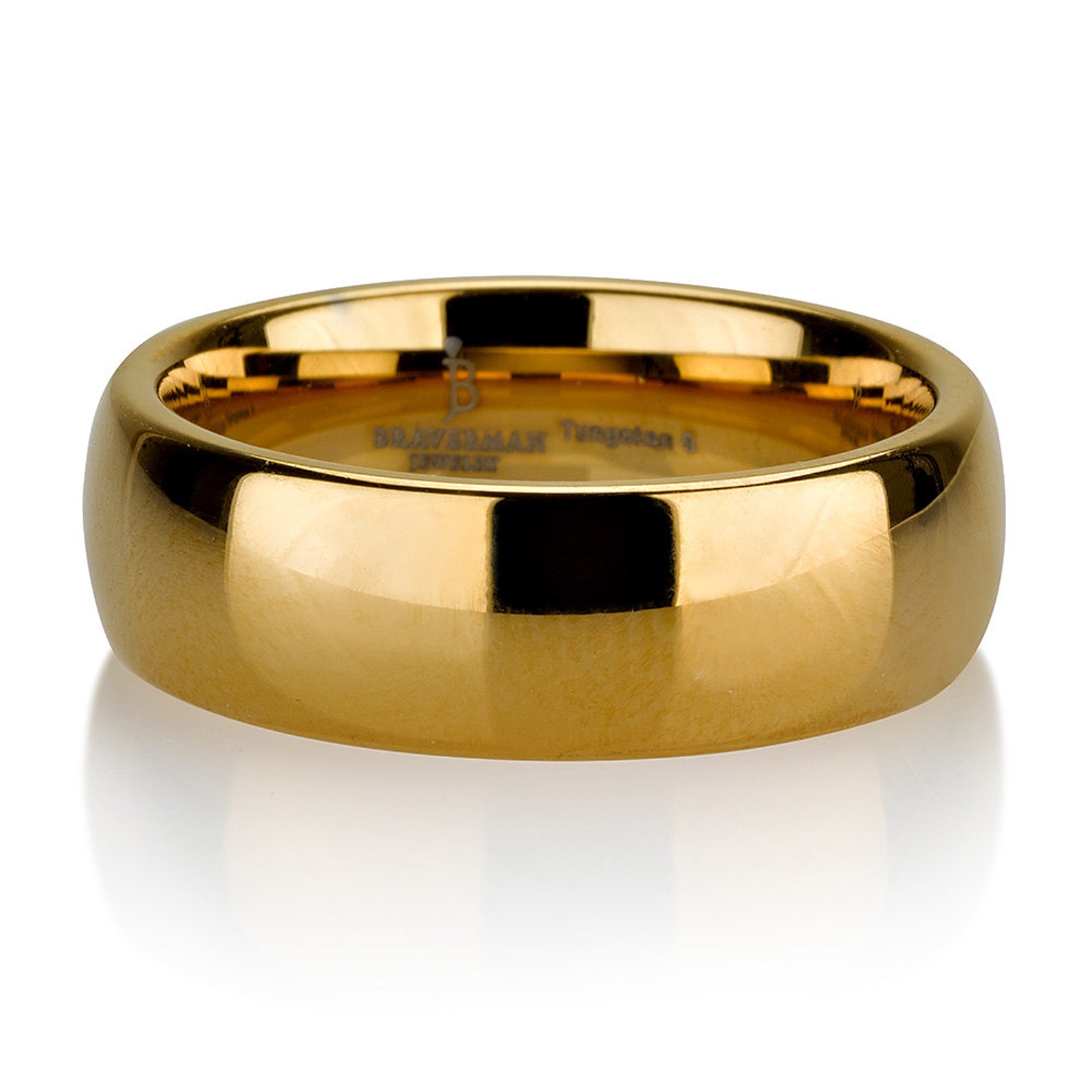 Domed 14k Yellow Gold Tungsten Ring Mens Wedding Band Ring - Etsy