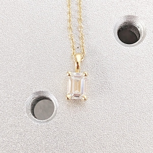 Emerald cut VVS Colorless Moissanite Pendant Necklace for Her | 14k Yellow Gold Everyday Wear Woman Necklace | Solitaire Gold Chain Necklace