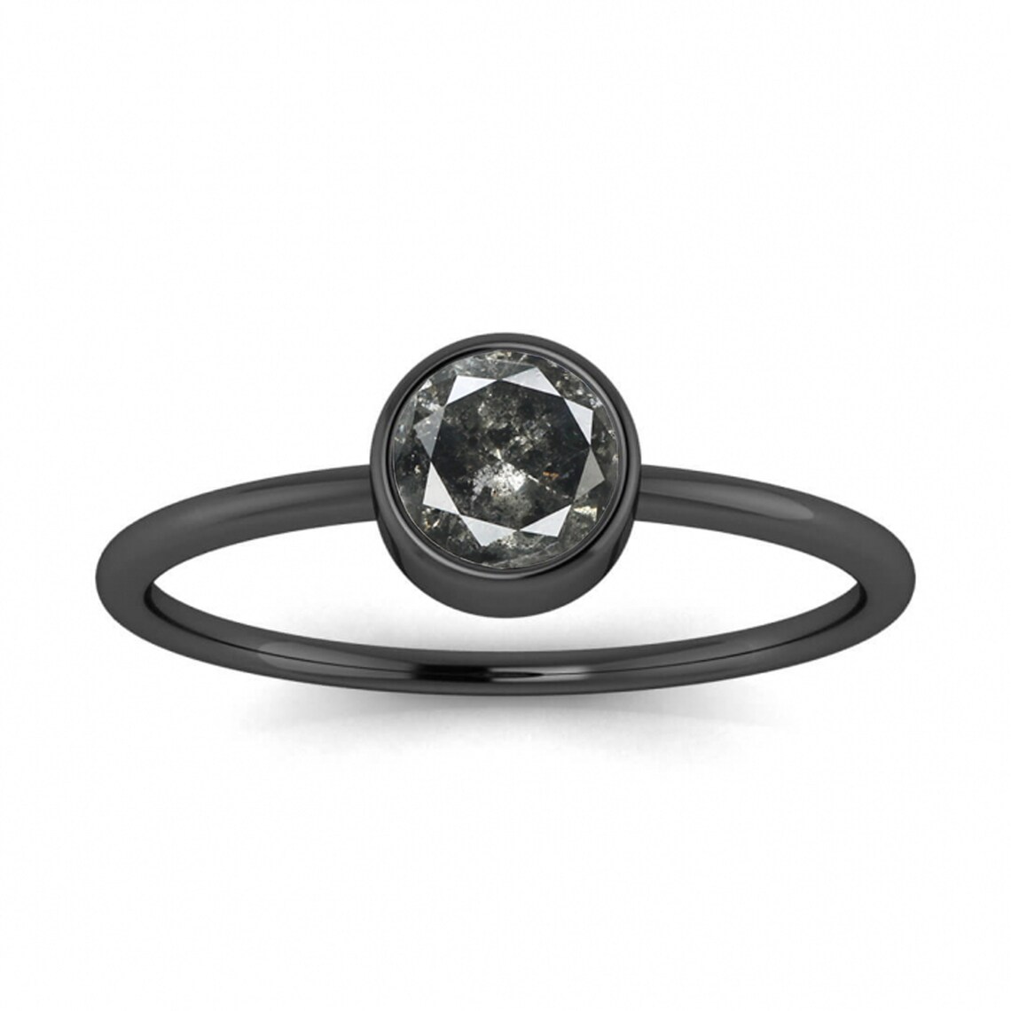 Raw Salt and Pepper Diamond Ring White Gold Bezel Salt and Etsy