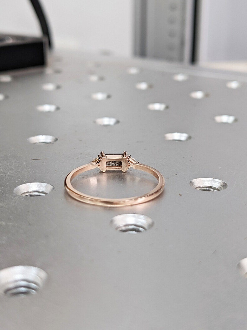 Emerald Baguette Raw Salt and Pepper Diamond Gold Engagement Etsy