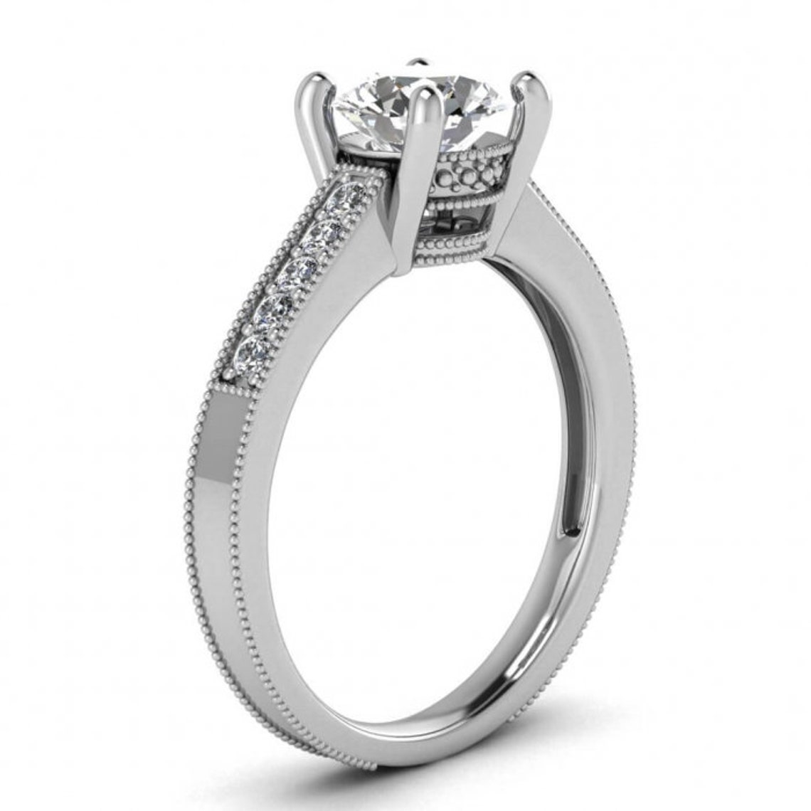 Raw Salt And Pepper Diamond Ring White Gold Shiny Milrgrain Etsy