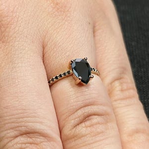 1 Carat, 2ct Diamond Ring | Natural Black Diamond Rings for Women | Pear Shaped Engagement Ring | Solid Rose Gold Ring | Black Stone Ring