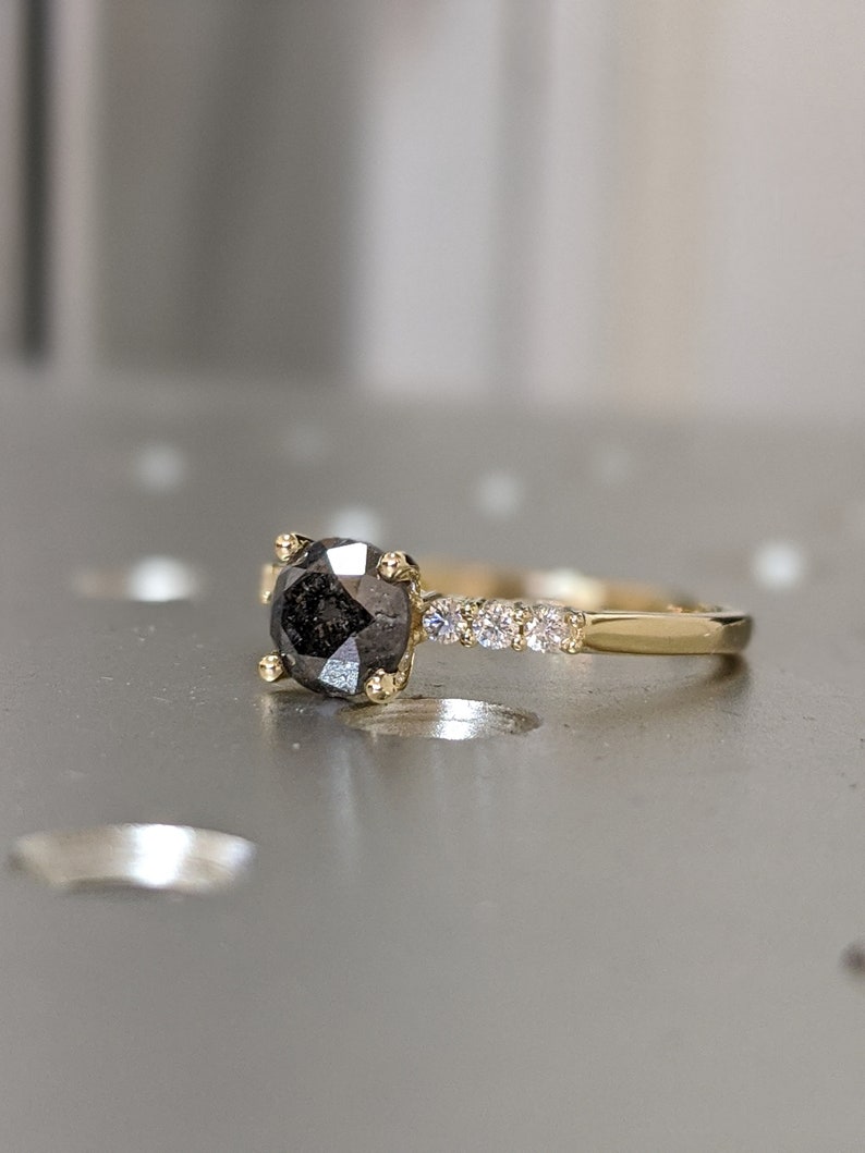 Black Salt and Pepper Diamond Ring Rose Cut Salt and Pepper Etsy
