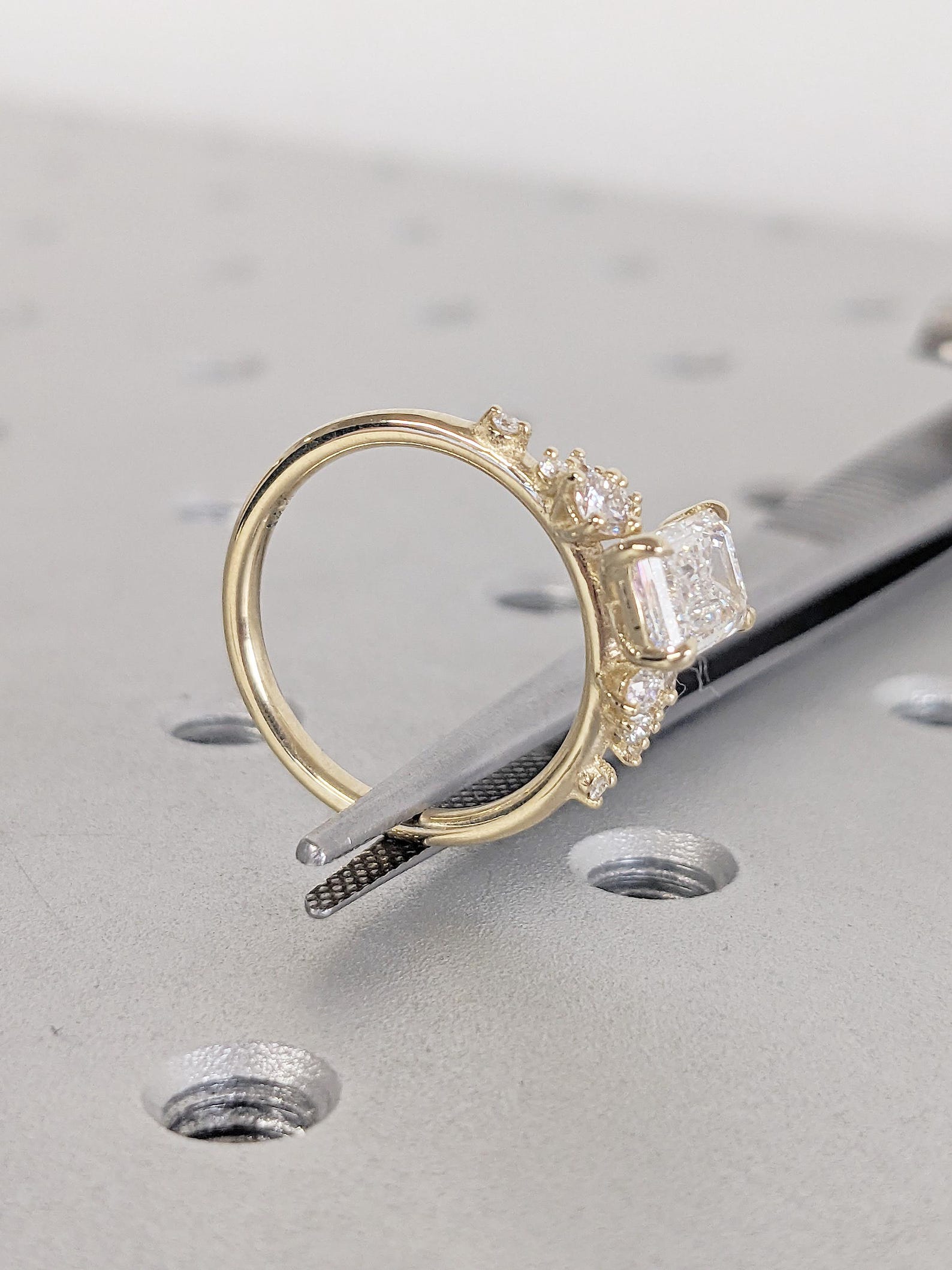 Emerald Cut Snowdrift Lab Diamond Ring, 14k Yellow Gold Statement Ring ...