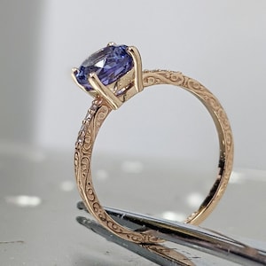 Vintage Lab Alexandrite ring rose gold ring Round cut wedding ring art deco diamond ring wedding unique Anniversary ring bridal ring