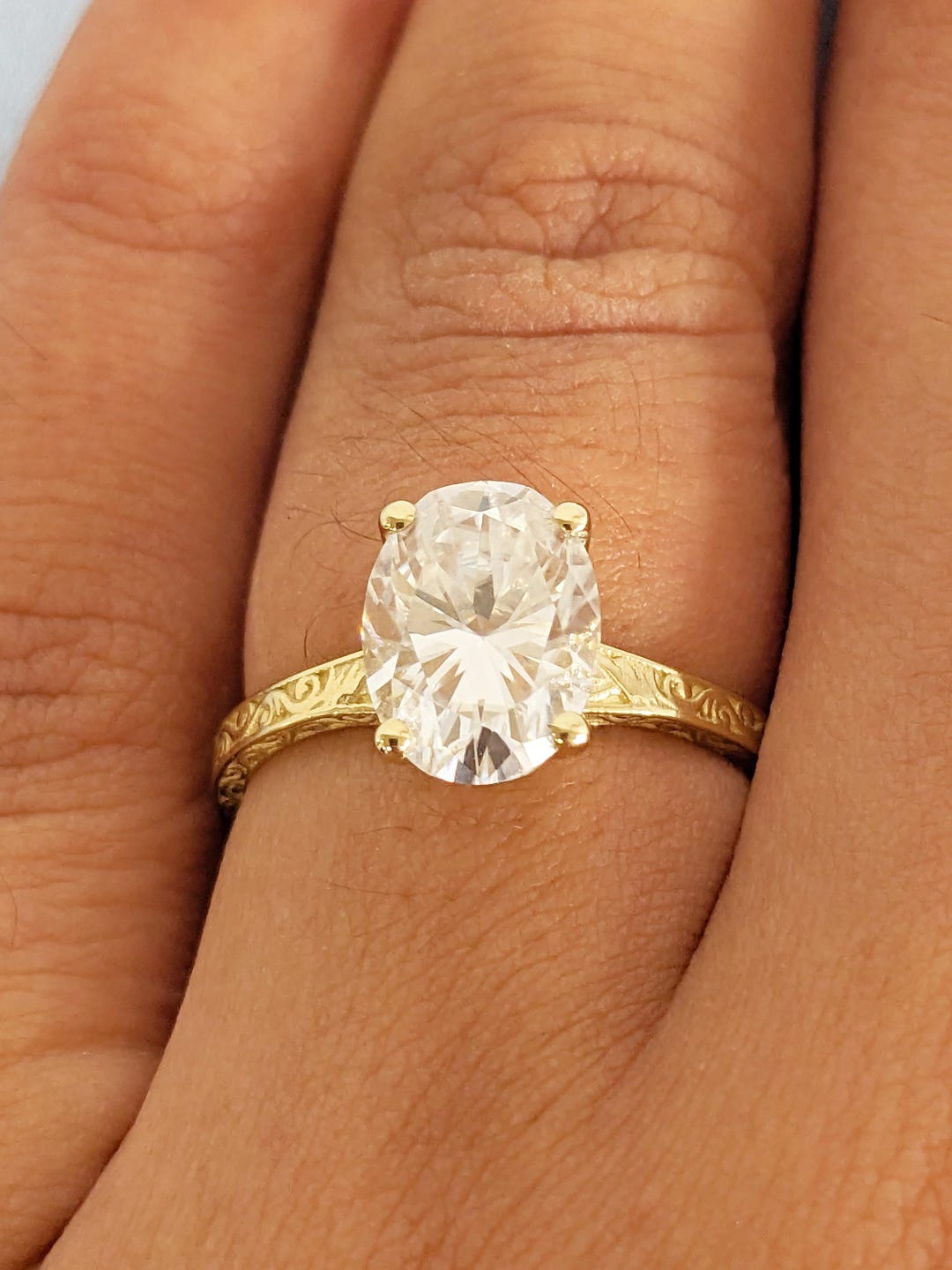 Solitaire Moissanite Ring, Oval Engagement Ring, Dainty 14k Solid Gold ...