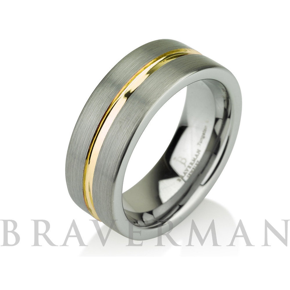 Forever Flawless Jewelry 8mm High Polished Two Toned Double Stripe Domed Titanium Wedding Band