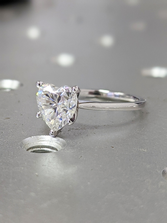 14K Solid Gold Engagement Ring / 2CT Heart Moissanite  🔥Diamond Heart CZ Shiny 14k White Gold Luxury Macro Pave Ring for Women, K852 main image 0